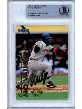 Mo Vaughn Signed 1999 Fleer Tradition #32 Boston Red Sox Beckett BAS Slab Auto